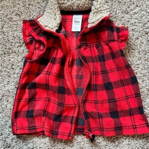 Carter's Red and Black Plaid Vest with Cream Lining